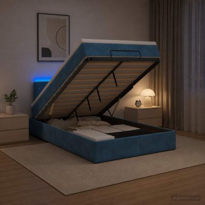 vidaXL Ottoman posteľ s matracom a LED Tmavo modrá 120 x 200 cm Zamat