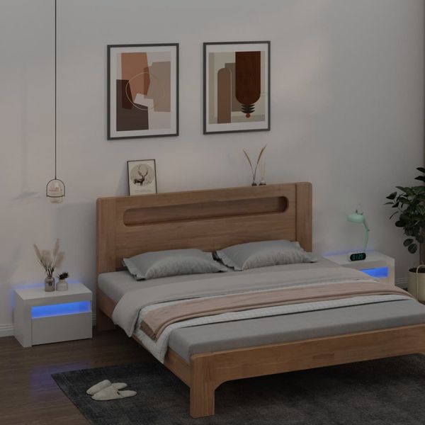 vidaXL Nočné stolíky 2 ks s LED, lesklé biele 60x35x40 cm