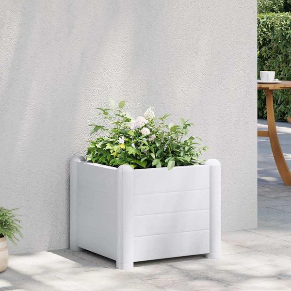 vidaXL Vyvýšený záhradný záhon PP biely 43x43x35 cm