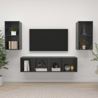 vidaXL Nástenné TV skrinky 4 ks, lesklé sivé, kompozitné drevo