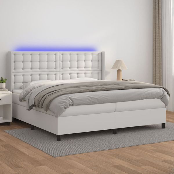 vidaXL Boxspring posteľ s matracom a LED biela 200x200 cm umelá koža