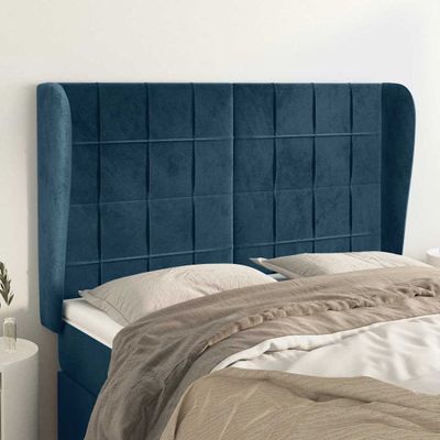 vidaXL Čelo postele so záhybmi tmavomodrá 147x23x118/128 cm zamat