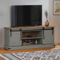 vidaXL TV skrinka HALDEN 2 posuvné dvierka šedá 150x40x60 cm masív