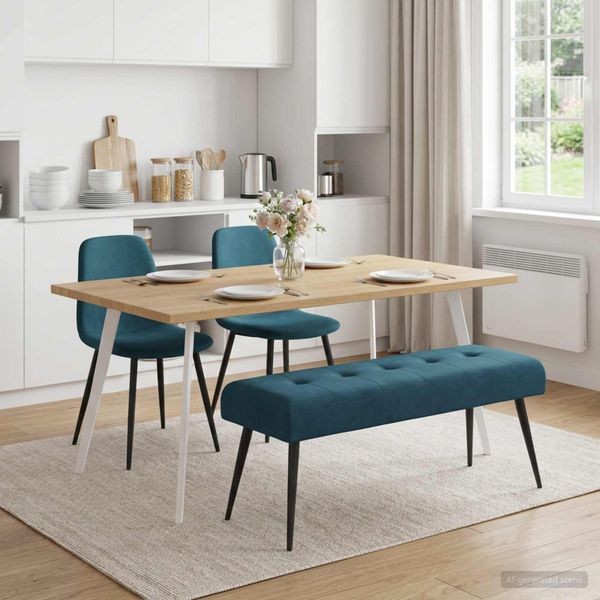 vidaXL Lavica s gombíkovým prešívaním Modrá 110 x 40 x 46 cm Zamat