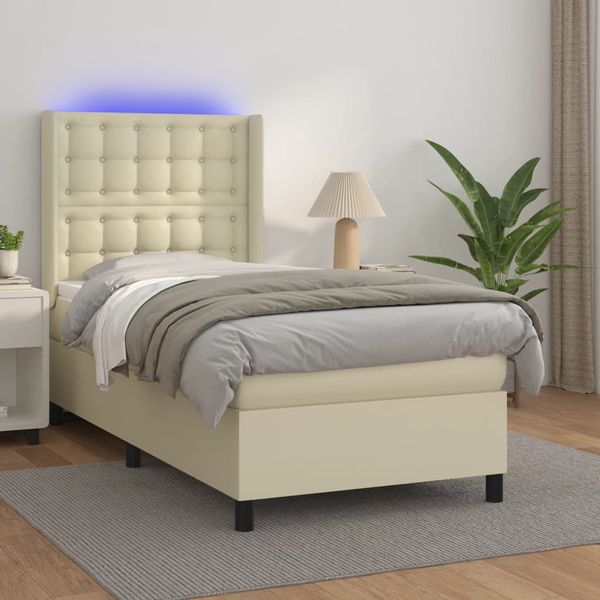 vidaXL Boxspring posteľ s matracom a LED krémová 100x200 cm umelá koža