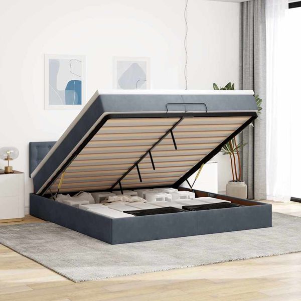 vidaXL Osmanský rám postele s matracmi tmavosivá 200x200 cm zamat