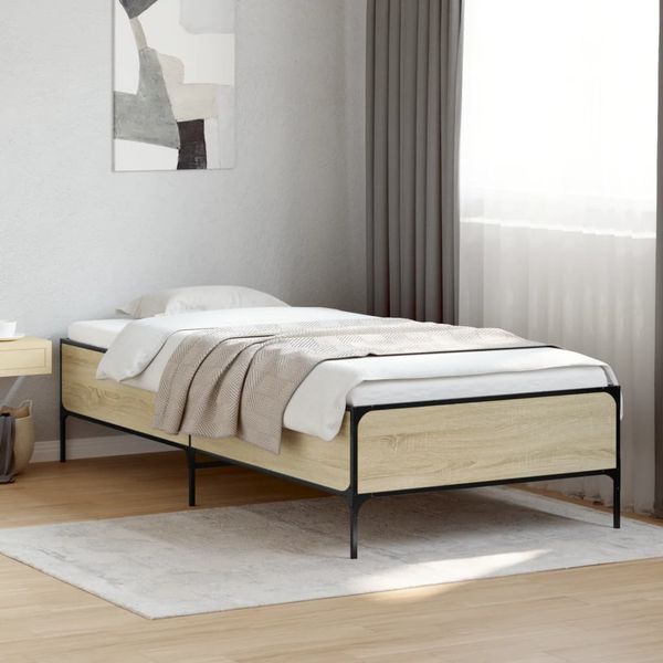vidaXL Posteľný rám dub sonoma 100x200 cm kompozitné drevo a kov