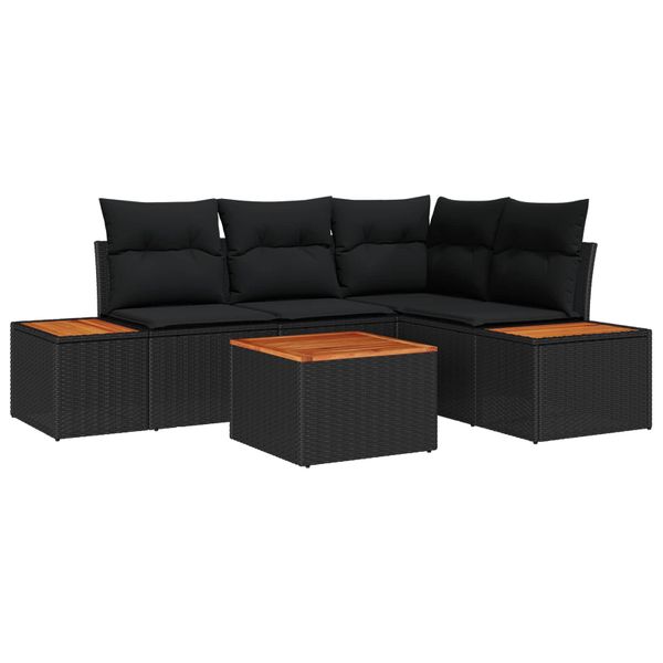 vidaXL Súprava záhradných pohoviek s vankúšom 5 pcs Čierna Poly ratan