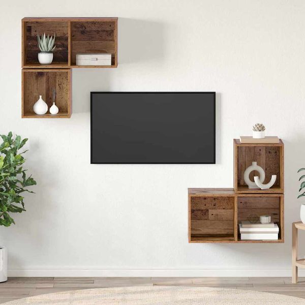 vidaXL Zostava TV skriniek Nástenný 4 pcs Staré drevo Kompozitné drevo