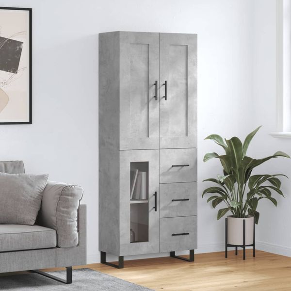 vidaXL Vysoká skrinka betónová sivá 69,5x34x180 cm spracované drevo