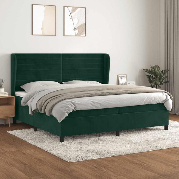 vidaXL Posteľný rám boxsping s matracom tmavozelený 200x200 cm zamat