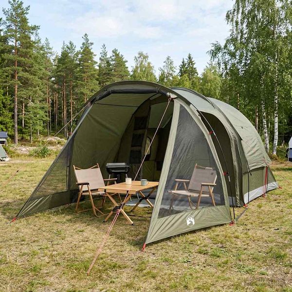 vidaXL Stan chata 4-miestny Olivovo zelená Polyester a oceľ