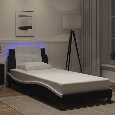 vidaXL Rám postele s LED bez matraca, Zadar, čierno biely 90x190 cm