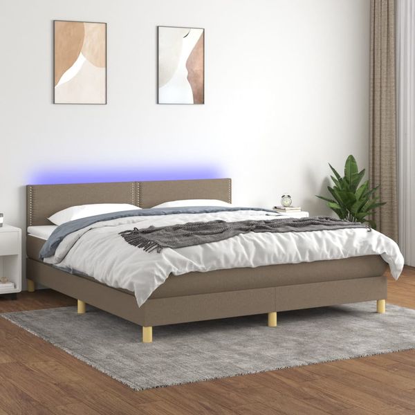 vidaXL Posteľ boxsping s matracom a LED sivohnedá 180x200 cm látka