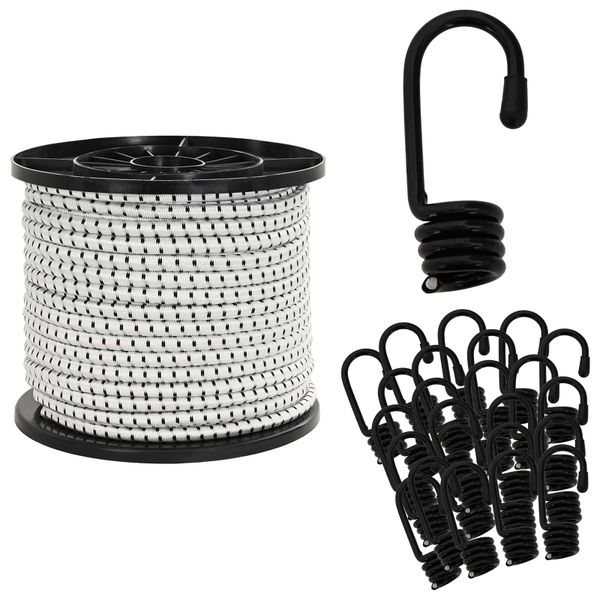 vidaXL Bungee šnúry s háčikmi 8 mm Čierna a biela PP a guma
