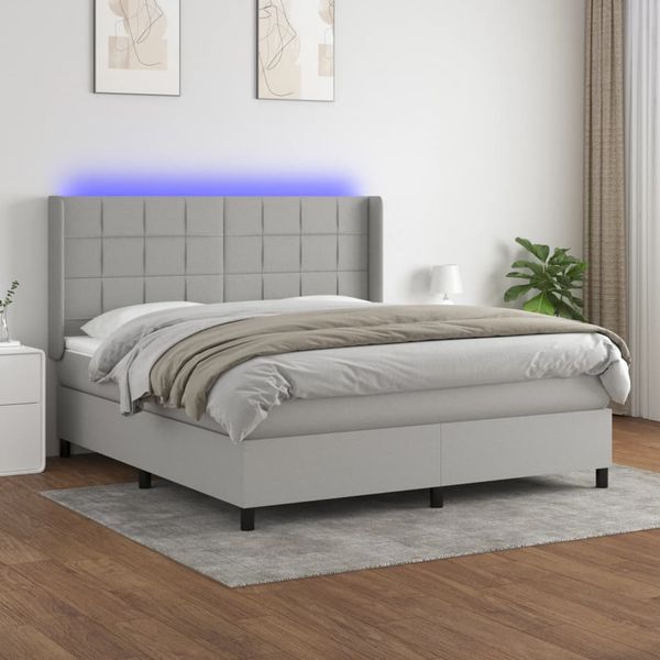vidaXL Posteľ boxsping s matracom a LED bledosivá 160x200 cm látka