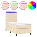 vidaXL Posteľ boxsping s matracom a LED krémová 100x200 cm látka