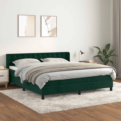 vidaXL Posteľný rám boxsping s matracom tmavozelený 180x200 cm zamat