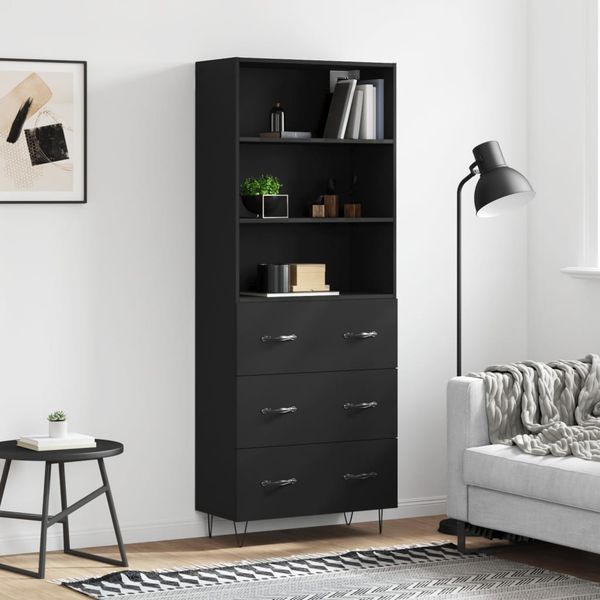 vidaXL Vysoká skrinka čierna 69,5x34x180 cm spracované drevo