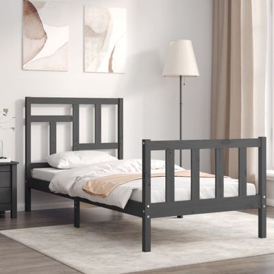 vidaXL Rám postele s čelom sivý 100x200 cm masívne drevo