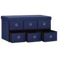 vidaXL Skladacia úložná lavica modrá 76x38x38 cm umelý ľan