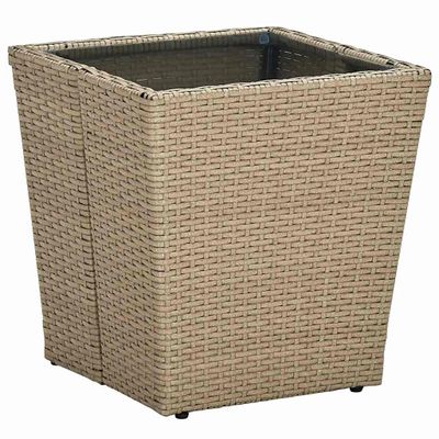 vidaXL Čajový stolík béžový 41,5x41,5x44 cm polyratan a tvrdené sklo