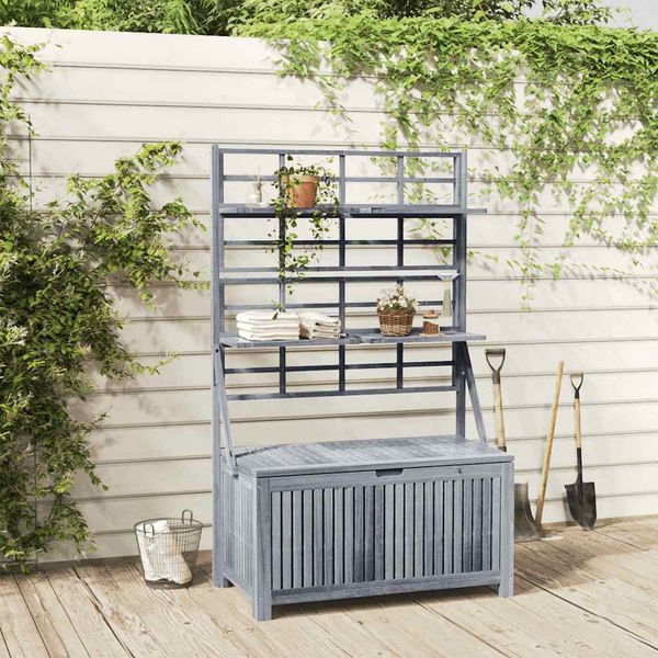 vidaXL Úložný box s mriežkou sivý 99x55x160 cm akáciový masív
