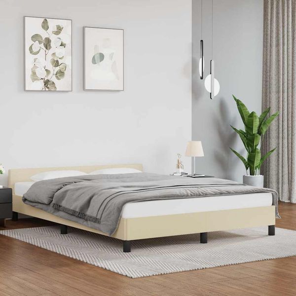 vidaXL Posteľný rám s čelom bez matraca krémový 140x190 cm