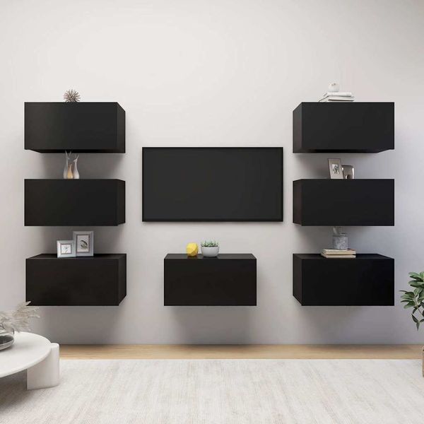 vidaXL TV skrinky 7 ks, čierne 30,5x30x60 cm, kompozitné drevo
