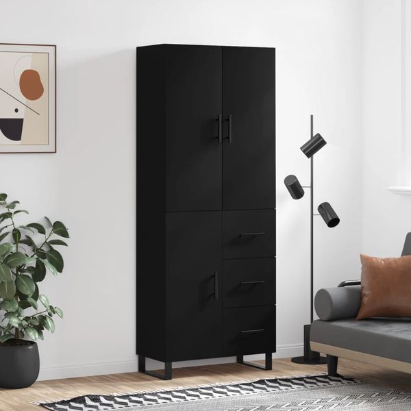 vidaXL Vysoká skrinka čierna 69,5x34x180 cm spracované drevo