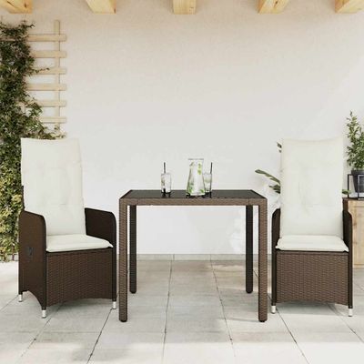 vidaXL 3-dielna záhradná bistro súprava s vankúšmi hnedá polyratanová