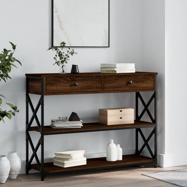 vidaXL Konzolový stolík hnedý dub 100x28x75 cm kompozitné drevo
