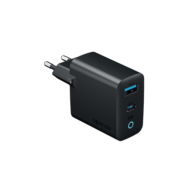 Nabíjačka Forever Vibe-TC45AC GaN PD QC 1x USB-C 1x USB 45W tmavosivá