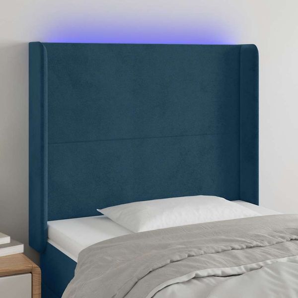 vidaXL Čelo postele s LED tmavomodré 93x16x118/128 cm zamat