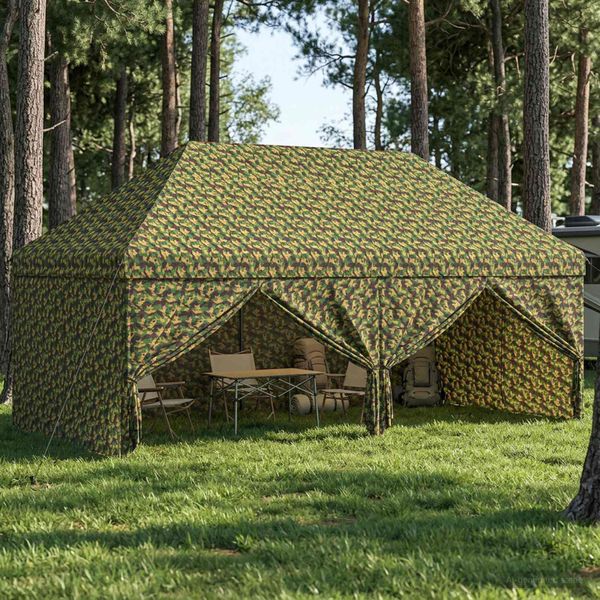 vidaXL Baldachýn s 4 bočnými stenami 2,9 x 5,8 m Armádna kamufláž