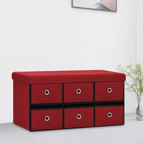 vidaXL Skladacia úložná lavica vínovo červená 76x38x38 cm umelý ľan