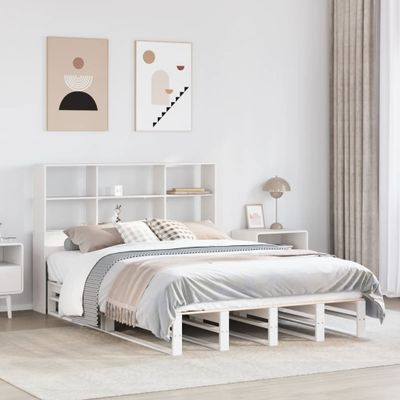 vidaXL Posteľ s knižnicou bez matraca biela 135x190cm masívne drevo