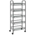 vidaXL Kuchynský vozík s 5 poschodiami čierny 46x26x105 cm železný