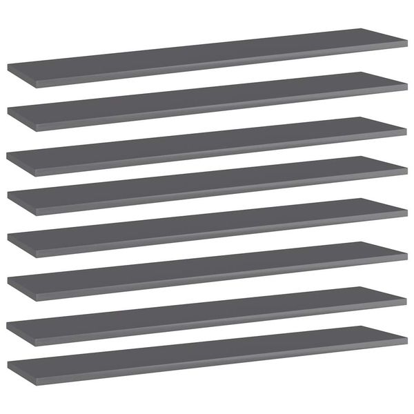 vidaXL Prídavné police 8 ks, lesklé sivé 100x20x1,5 cm, drevotrieska