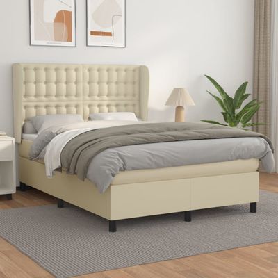 vidaXL Boxspring posteľ s matracom krémová 140x190 cm umelá koža