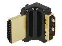HDMI adaptér - HDMI so zdierkami (samica) do HDMI s kolíkmi (samec) - čierna - konektor 90°, podporuje 4K