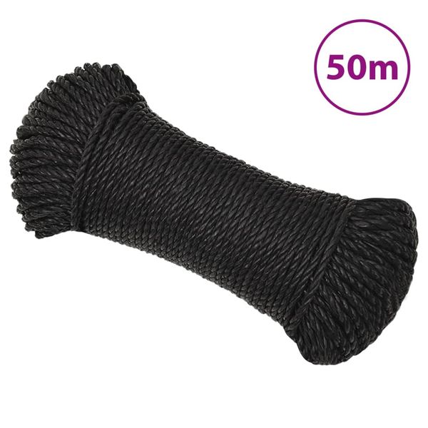 vidaXL Pracovné lano čierne 6 mm 50 m polypropylén
