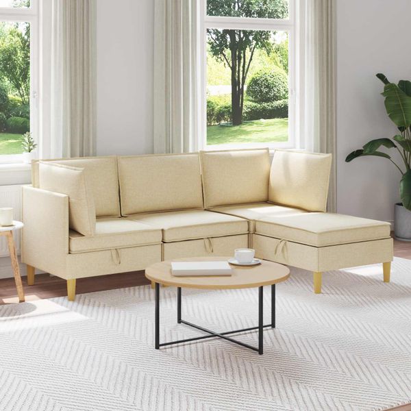 vidaXL Modulárny pohovkový set s úložným priestorom 4 pcs Krémová