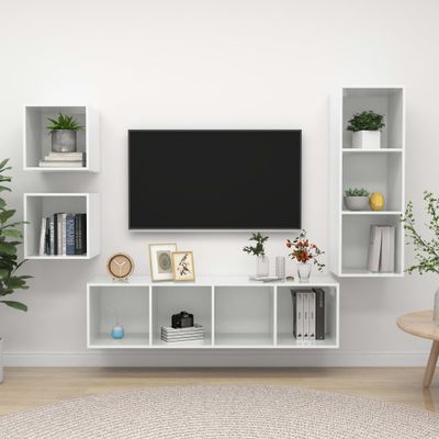 vidaXL 4-dielna sada TV skriniek lesklá biela drevotrieska