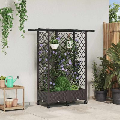 vidaXL Vyvýšený záhon s mriežkou a strechou Hnedá 124 x 40 x 127 cm PP