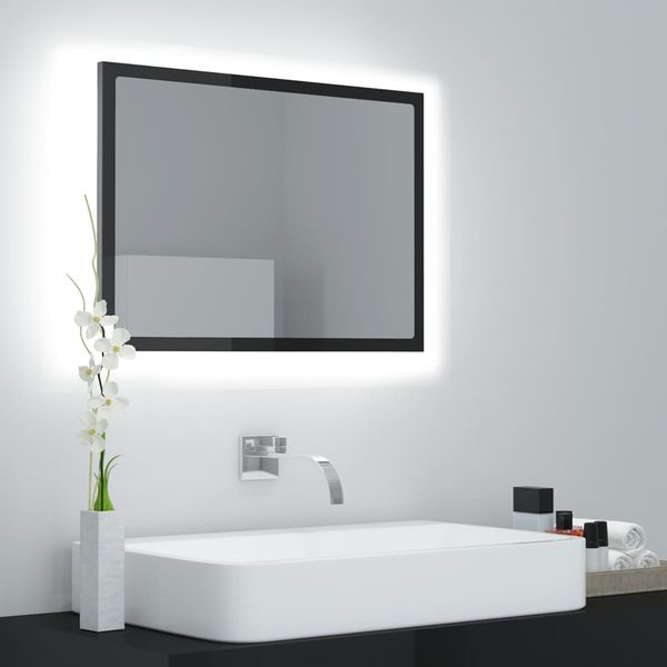 vidaXL LED kúpeľňové zrkadlo lesklé čierne 60x8,5x37 cm akryl