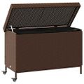 vidaXL Záhradný úložný box s kolieskami Hnedý 110x55x73 cm Poly Rattan
