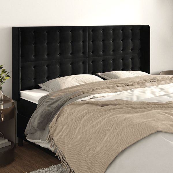 vidaXL Čelo postele so záhybmi čierne 203x16x118/128 cm zamat