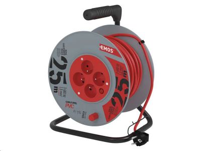 Prodlužovací kabel EMOS P19425 na bubnu 25 m / 4 zásuvky / červený / PVC / 230 V / 1,5 mm2