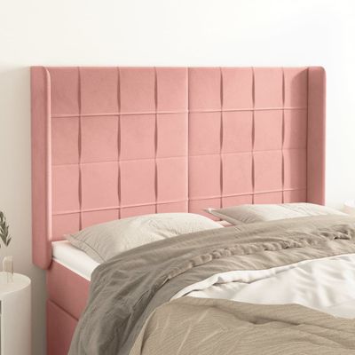 vidaXL Čelo postele so záhybmi ružový 147x16x118/128 cm zamat